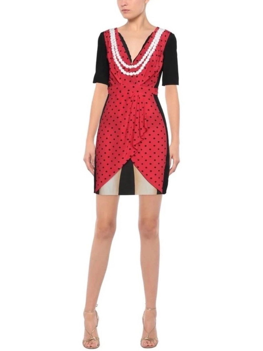 NWT Moschino Couture Polka Dot Retro Pinup Dress Red Black Silk Sz 12 - Picture 1 of 15